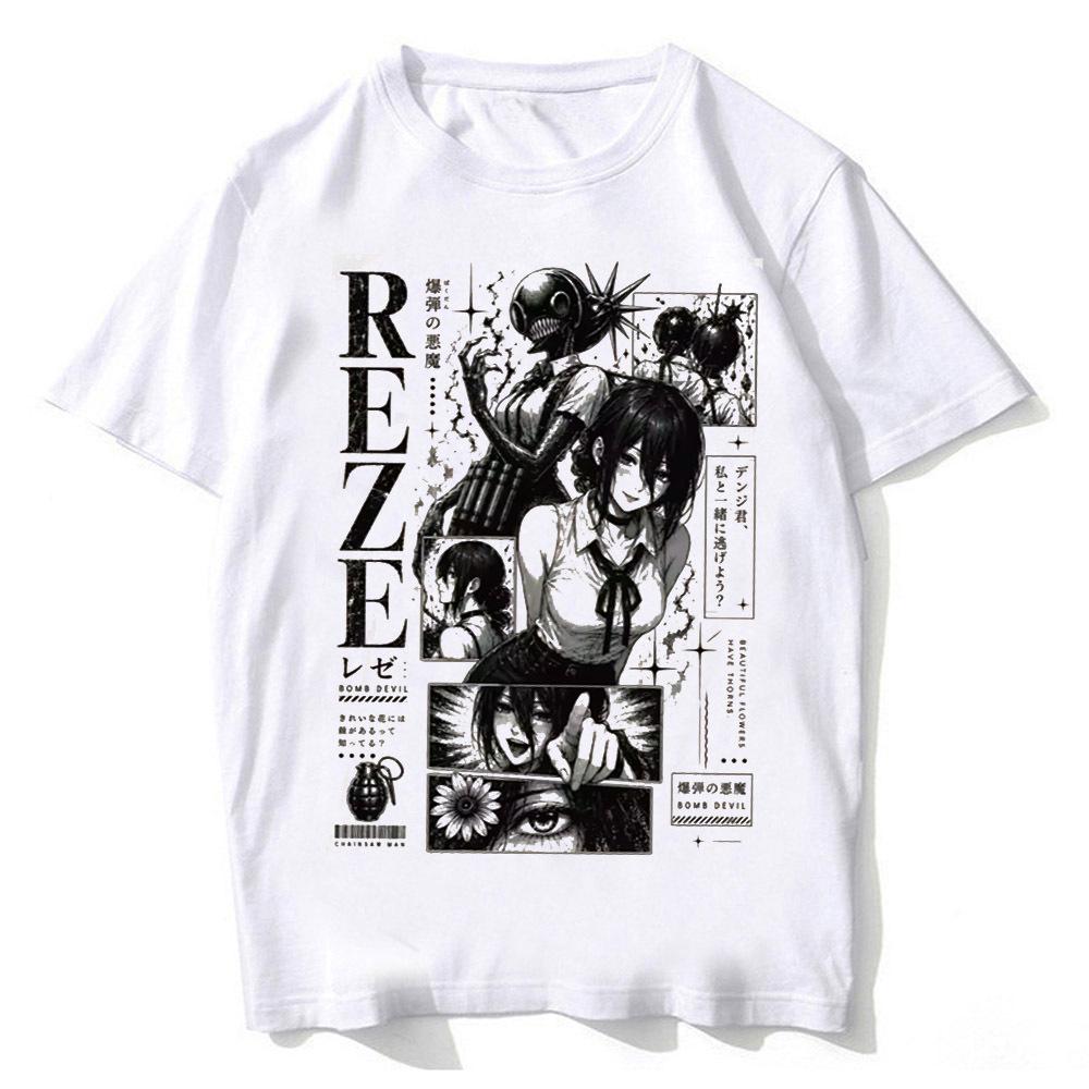 Reze Cotton Shirt Teen Breathable Classic Anime Graphic T Shirt 2000s Korean Clothes Streetwear Vintage11