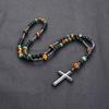 Geometric Black Obsidian Cross Necklace For Men And Women With Beaded Chain Fashion Accessory
