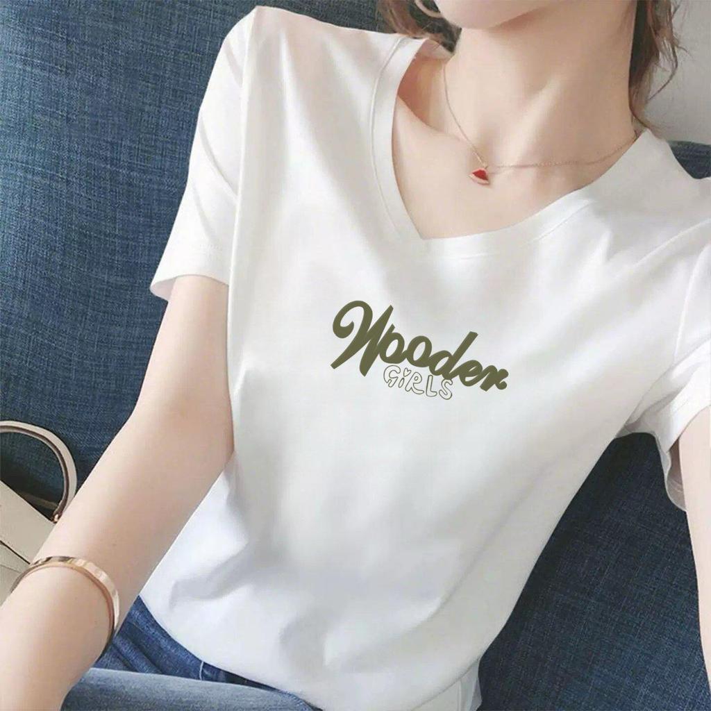Women's Clearance High-End V-Neck Short-Sleeve Letter Print T-Shirt: Youthful, Slimming, Versatile Mom Top