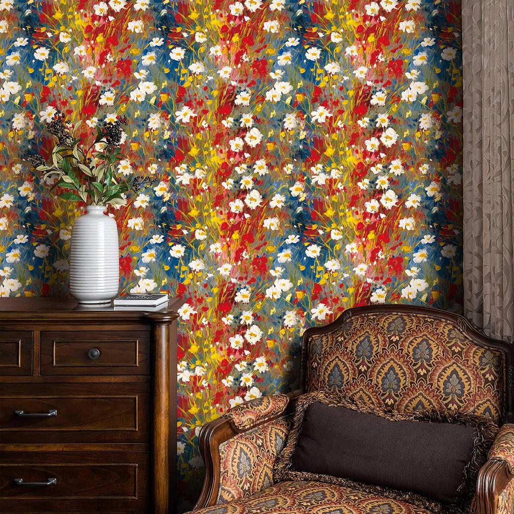 Red Floral Wallpaper Self-Adhesive Waterproof Vinyl Vintage Flower Peel and Stick for Bedroom Living Room Decor