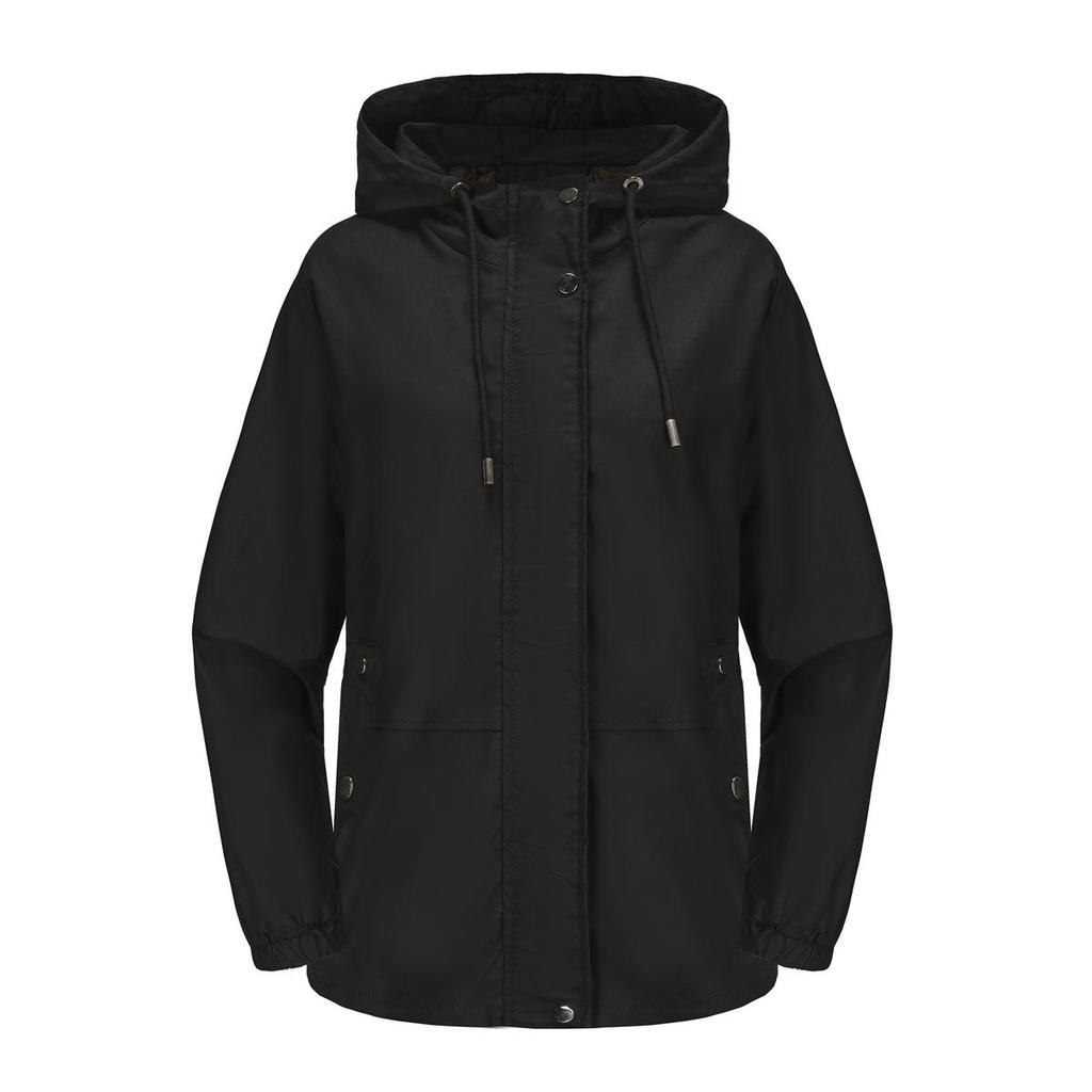 Damen Windjacke mit Kapuze und Reißverschluss, winddicht, einfarbig, lockerer Trenchcoat für Herbst und Winter, lässige Outdoor-Wanderbekleidung