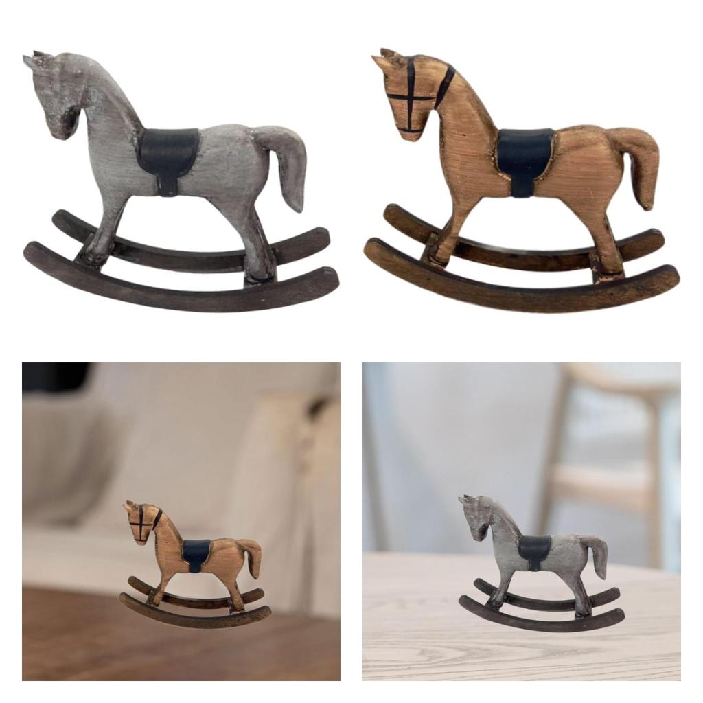 Rocking Horse Figurine Vintage Rustic Collection Retro Wooden Desktop Ornament for Cabinet Desk Office Bookshelf Entrance