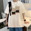 Unisexs Tshirts Cotton Big Size Unisexs Summer Wear Black Oversized T Shirt Fashion Cat Print Casual Tee Shirts Male Clothes