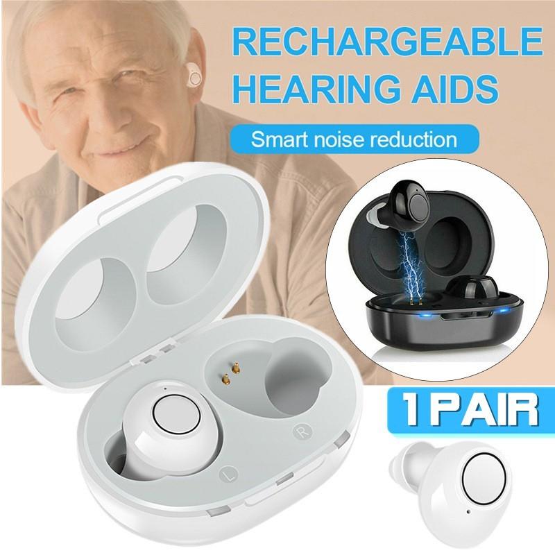1 Pair Mini Rechargeable Hearing Aid Invisible Digital Audiphone CIC Sound Enhancer Professional Voice Amplifier