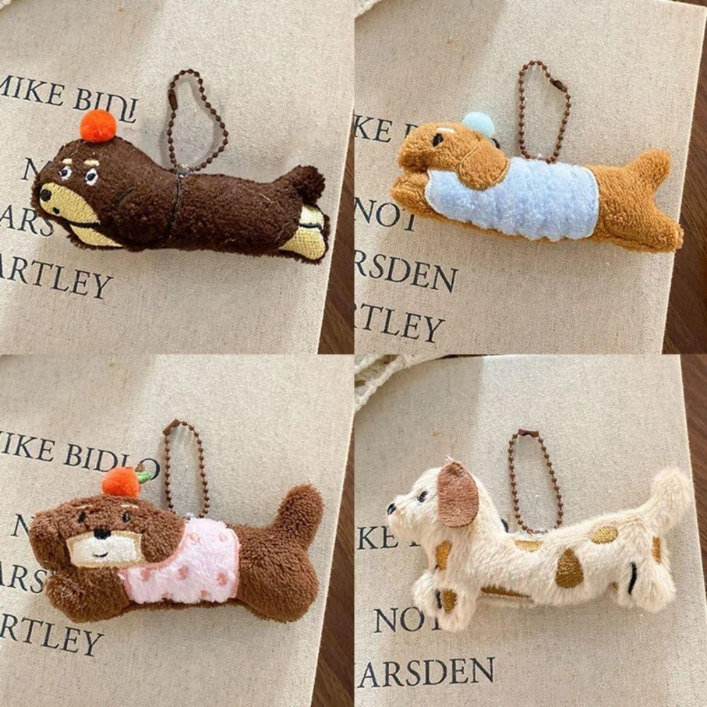 PP Cotton Dachshund Keychain Cartoon Puppy Bag Hanging Decoration Key Holder Pendant  Couple Gift