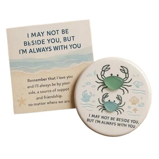 Sea Glass Art Friendship Ornament Round Sea Glass Cat/Crab Christmas Tree Decoration Friendship Keepsake for Best Friends Woman