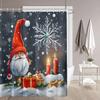 1 Piece of Red Hat Santa Claus Print with Plastic Hook Shower Curtain, Winter Christmas Bathroom Partition Curtain