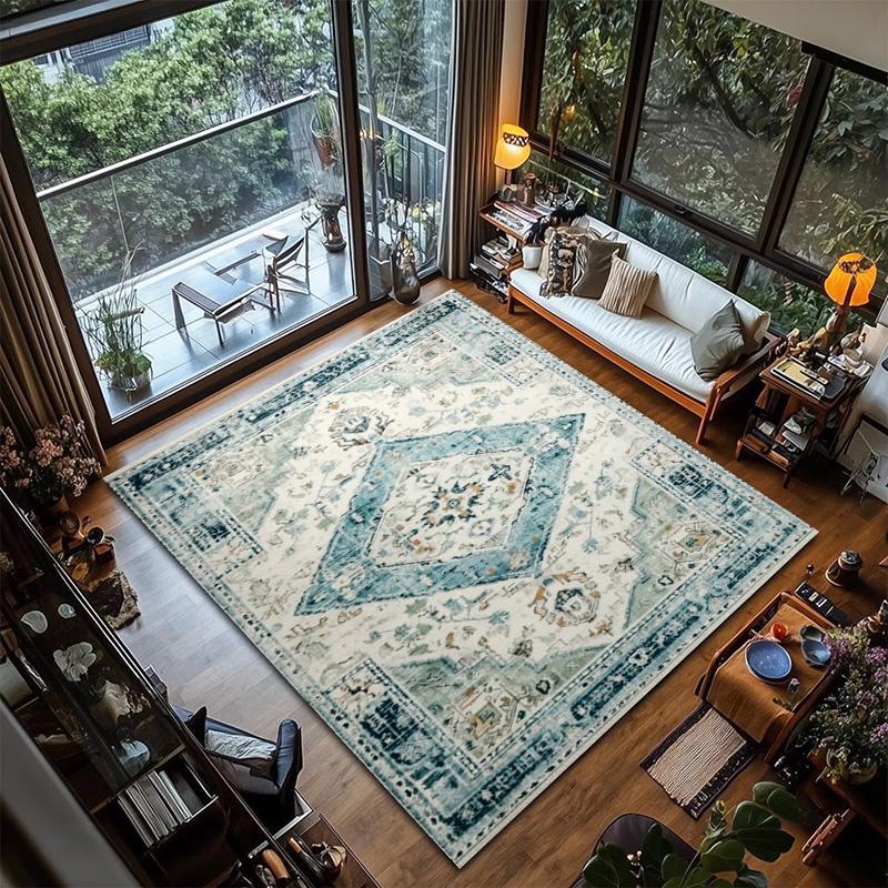 RAKKS Soft Velvet Vintage Moroccan Style Area Rug Non-Slip Indoor Outdoor Carpet for Living Room Bedroom Beside Sofa Home Decor