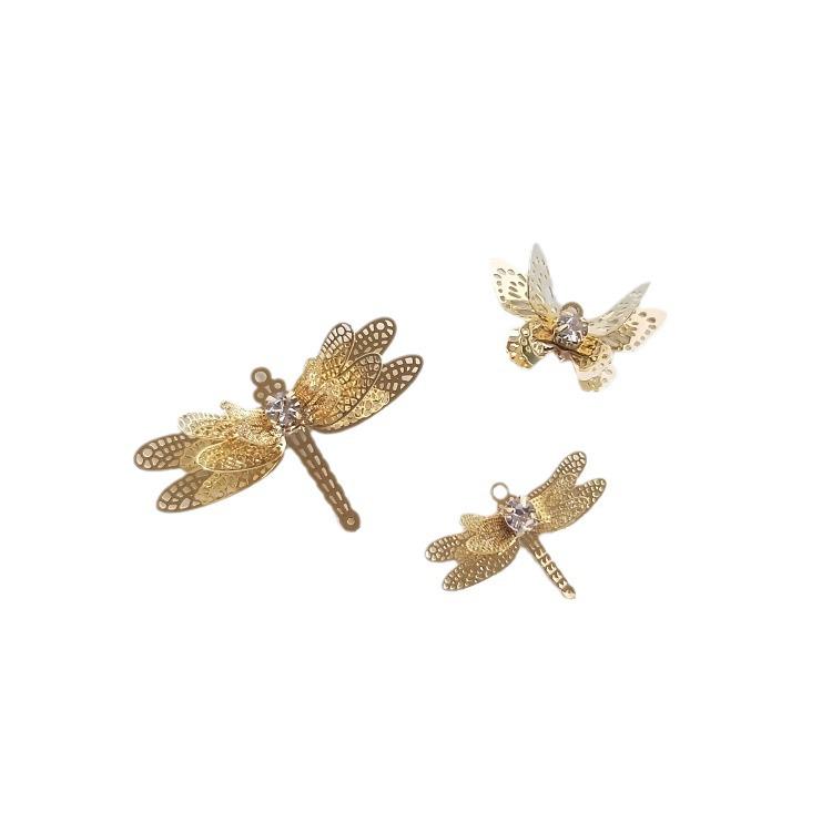 Copper-Plated 14K Gold Butterfly Dragonfly Zircon Pendant for DIY Jewelry & Hairpin Charms