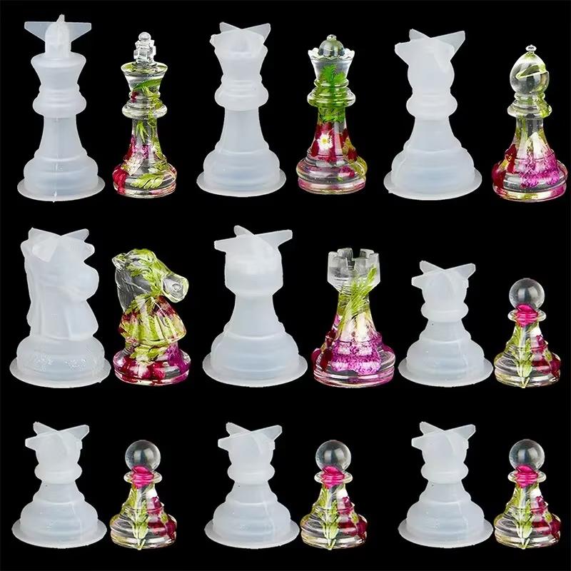 1 Set Diy Drop Glue International Chess Crystal Epoxy Resin Mold 3D Chess Piece Silicone Mould Accessories
