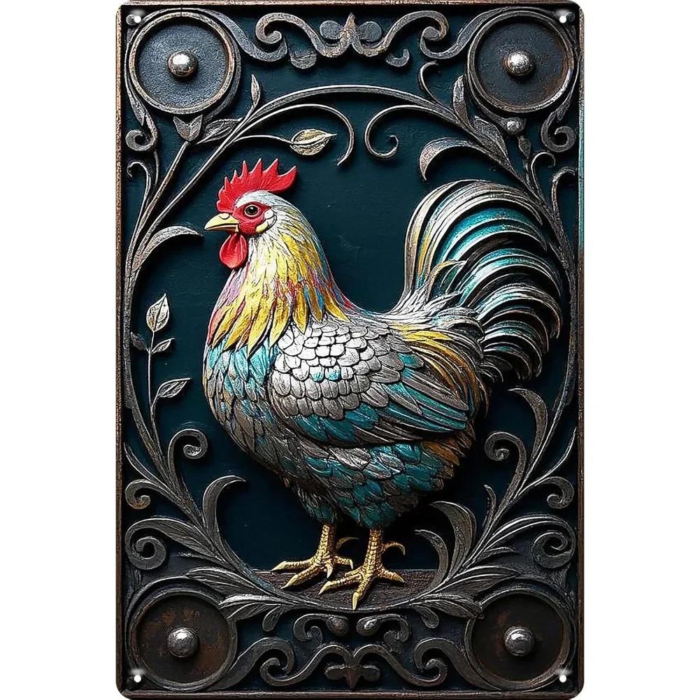 Chicken Metal Tin Sign Vintage 2D Flat with 3D Visual Effect Metal Post Wall Art for Chicken Coops Farms Yards Home Bar Cafe 20x30cm（7.8x11.8inch）