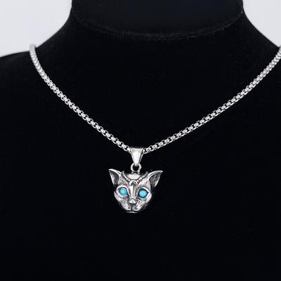 Cat Head Necklace for Men Women Stainless Steel Hip Hop Punk  Chain Boyfriend Gift