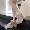 Modne 8CM Wysokie Obcasy Platformowe Sneakersy Kobiety Gruba Podeszwa Sznurowane Jednolite Sportowe Buty Taty Wiosna Jesień Kobieta Sportowe Grube Sneakersy
