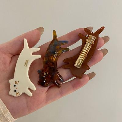 Acetic Acid Cat Shaped Hair Clip Small Cute Side Clip Creative Animals Hairpin  Travel