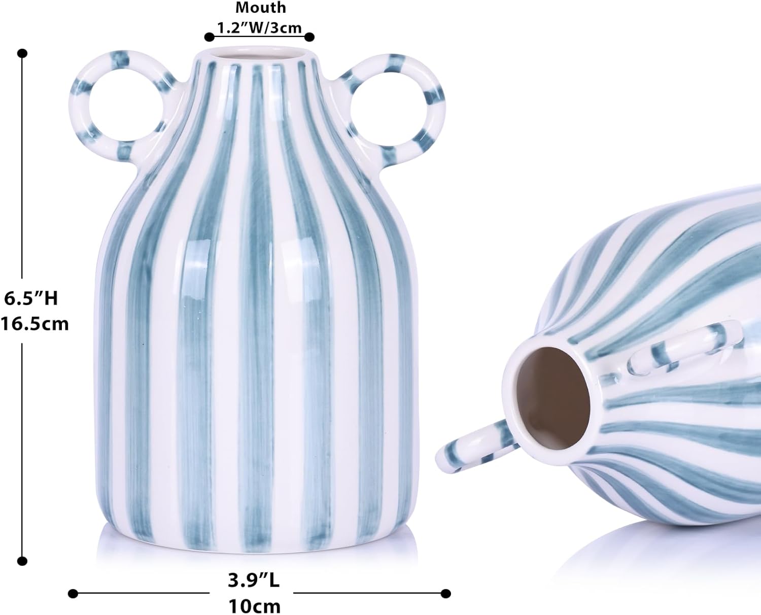 Красочная керамическая ваза ручной росписи – Художественная многоцветная полосатая керамика для домашнего декора и витрин бутиков синий