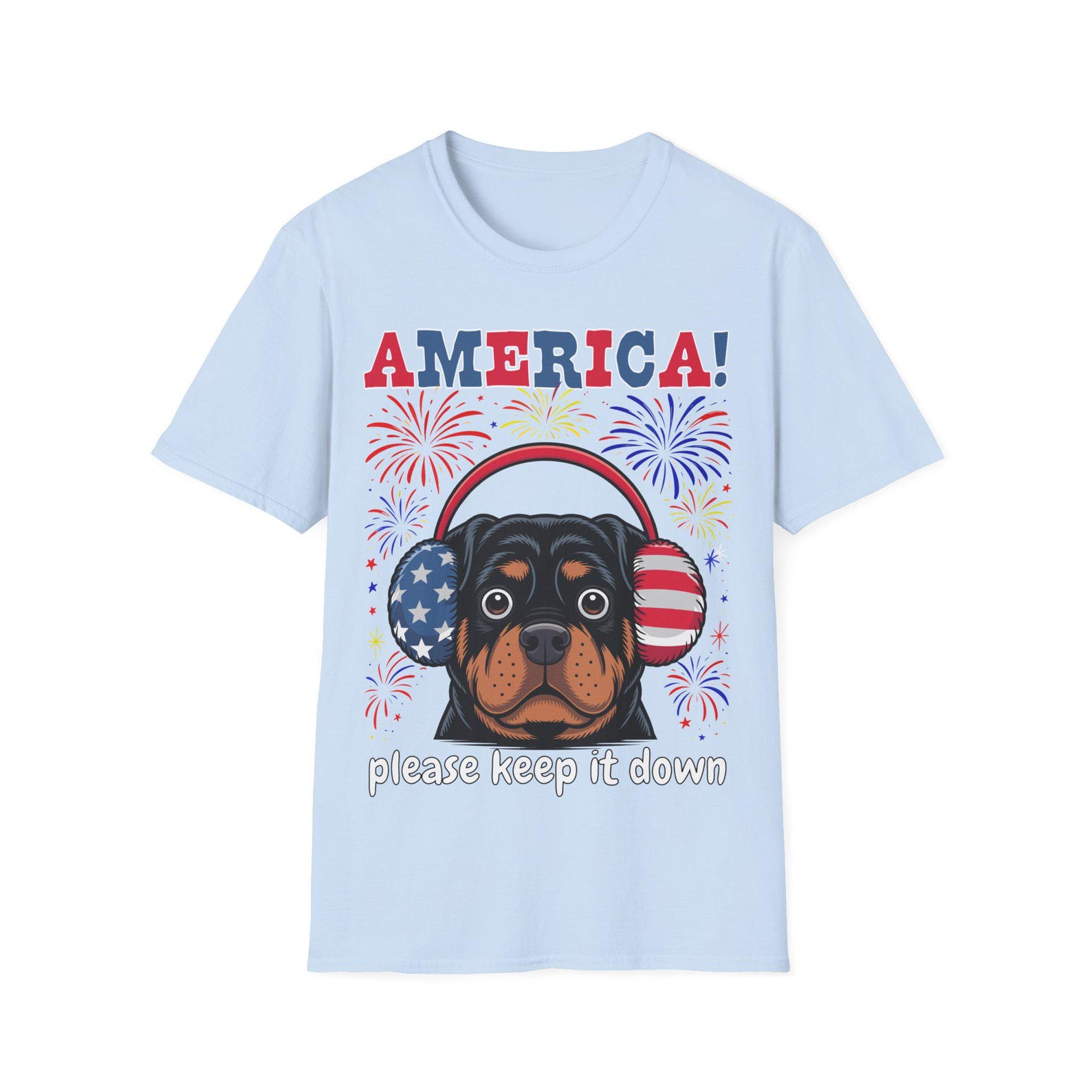 America! Please Keep It Down - Dog Shirt - Funny 4th of July Fireworks Anxiety Unisex T-Shirt XL
