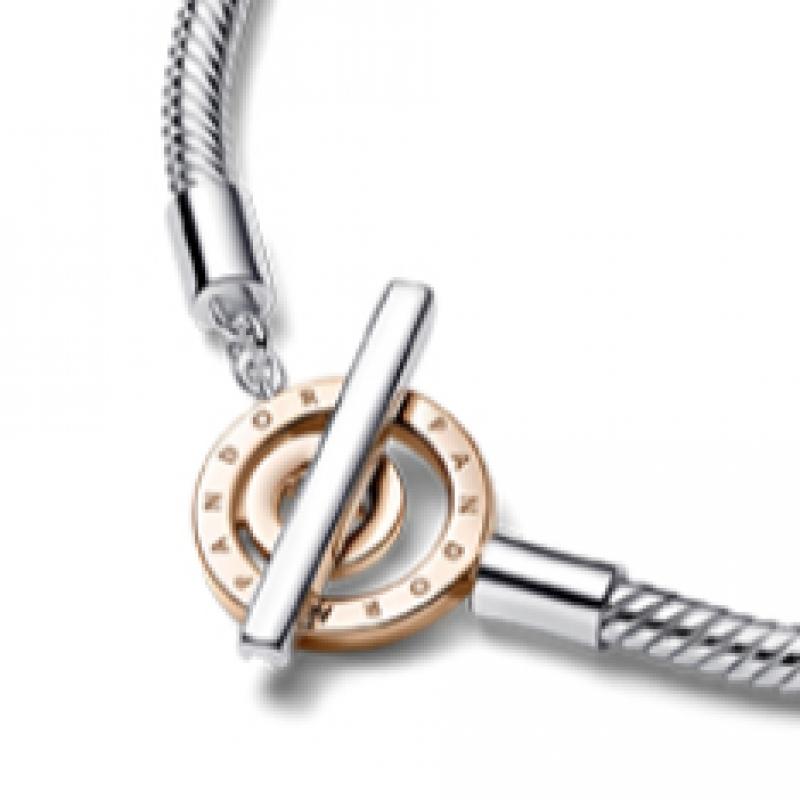 Pandora SignaTure Two Tone Logo T Bar Snake Chain braceleT 582309c00