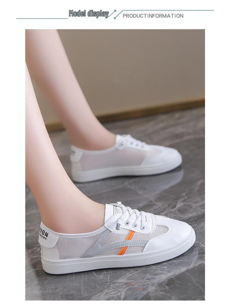 2025 Women's Lightweight White Mesh Casual Flat Shoes - Korean Style, Breathable, Summer All-Match Design.