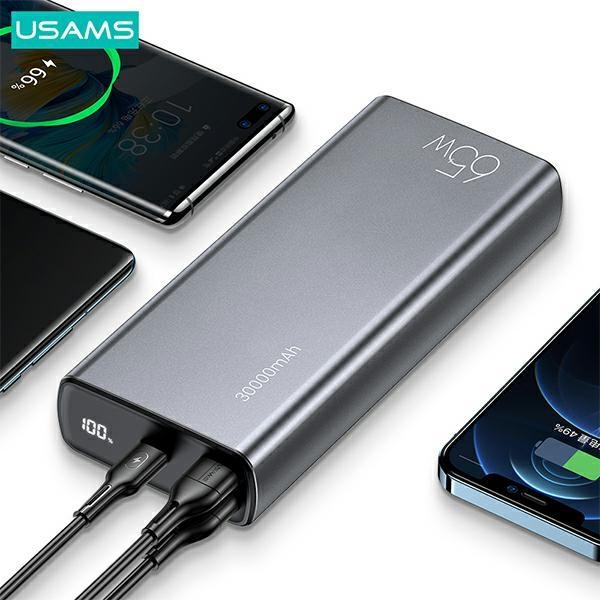 Usams Powerbank Pb59 30000Mah 65W2Xqc3.0+Pd Fast Charge Czarny/Black Cmxlogtc01 (Us-Cd165) + Kabel Usb-C-Usb-C