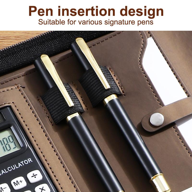 Multifunktionales A4/A5 PU-Leder-Portfolio für Dokumentenorganisator Reißverschlusstasche mit Taschenrechner Stifte Mann Schreiben Aktentasche Büro