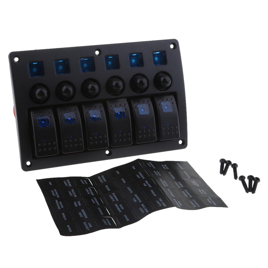 6 Gang Boat Rocker Switch Panel Waterproof LED Toggle Marine Electric Panel with Overload Protection for RV Car синий