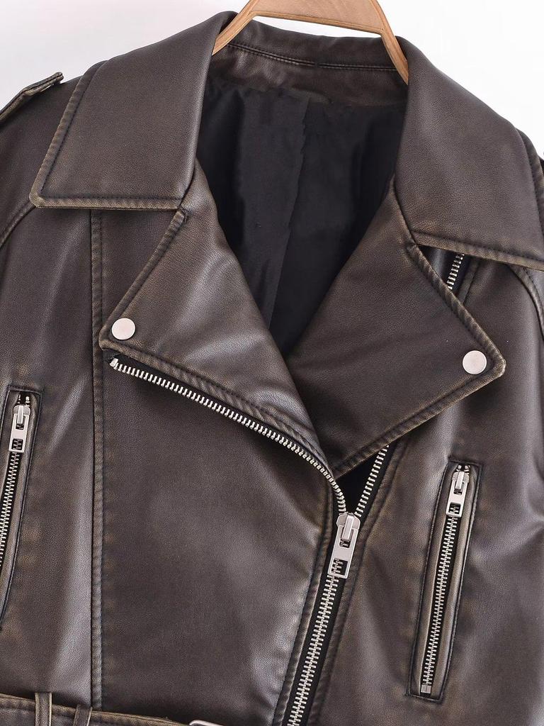 2025 Spring Women's Street Fashion Faux Leather Biker Jacket
