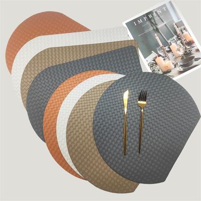 Semicircular Light Luxury Solid Color Leather Woven Meat Mat PU European Western Food Anti Slip Dining Table Mat