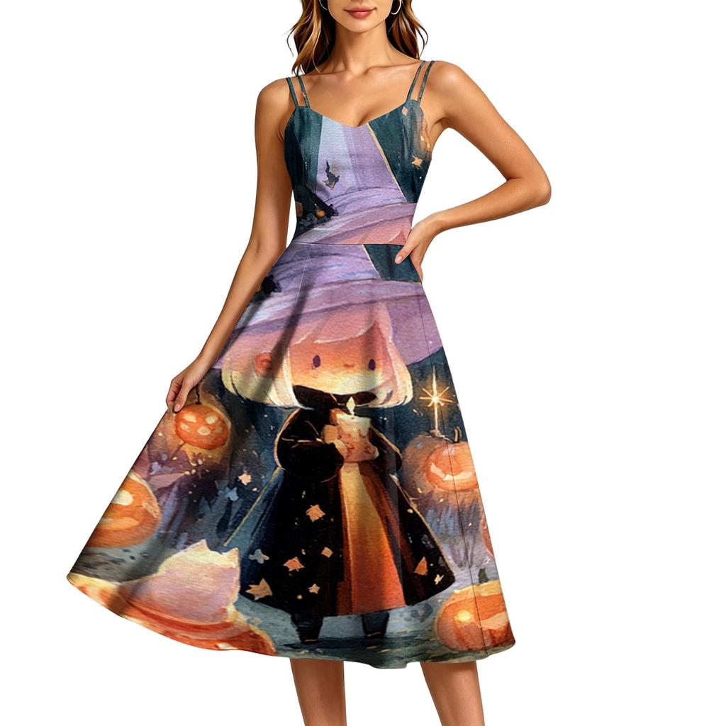 Damen Freizeit Ärmelloses Rundhals Halloween Print Kleid für Party-Kleidung