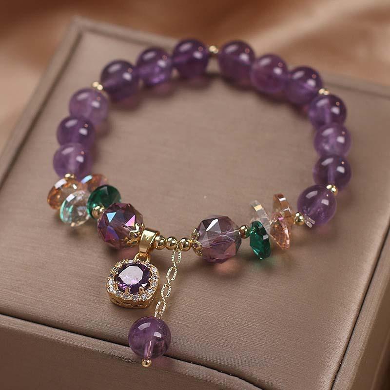 Junzi Purple Crystal Strand Copper Bracelets Light Luxury Vintage For Women Female Accessory Festival Party Daily