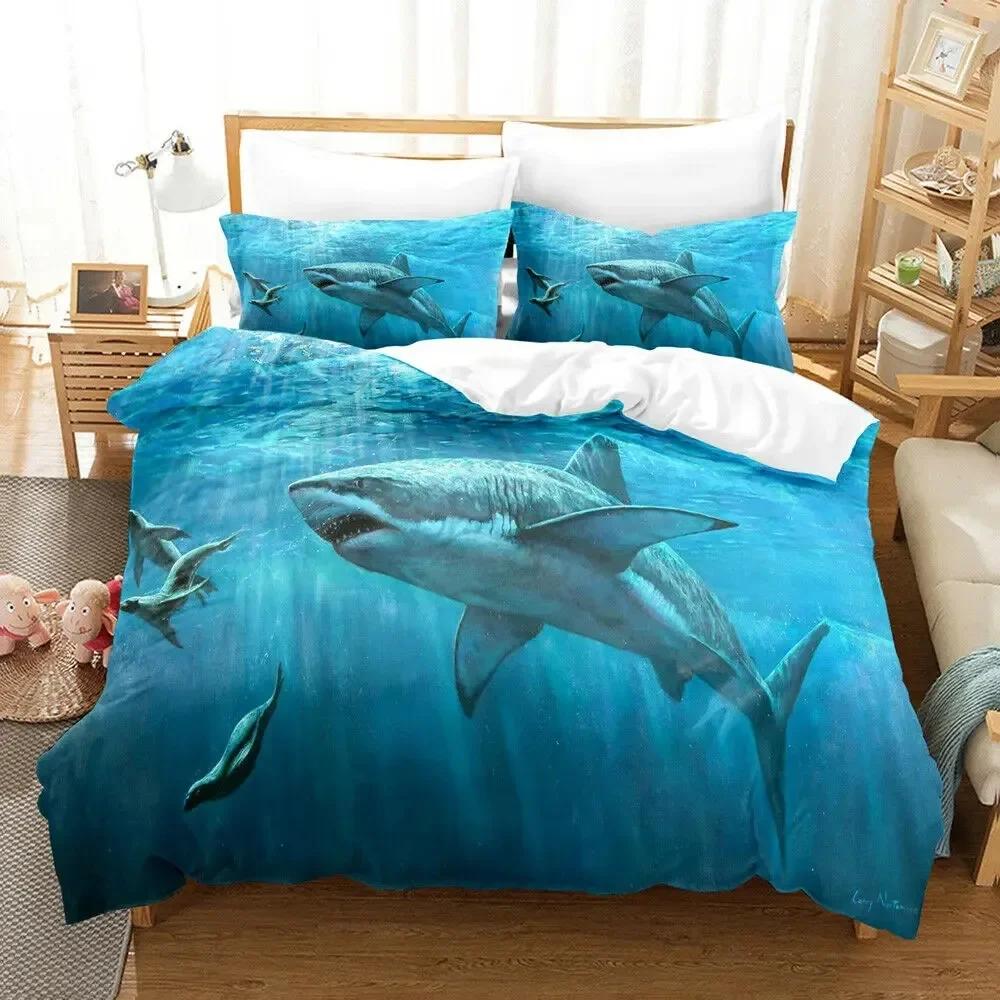 Deep Sea Shark Black Shark Ocean Life Comfortable Duvet Quilt Cover Pillowcase Bedding Set Bedroom Decoration Home Textile