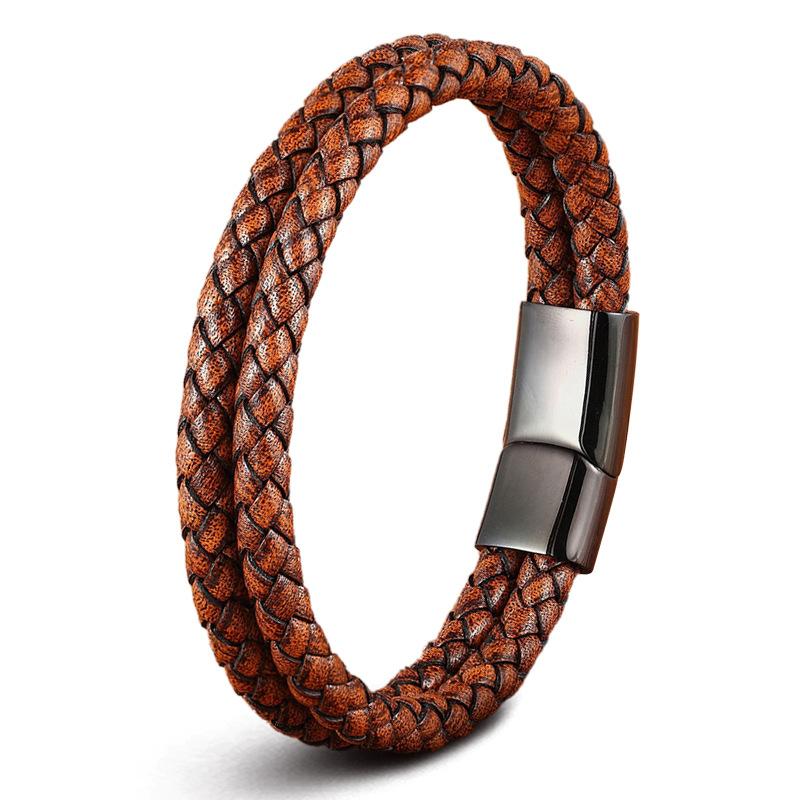 Pulsera de cuerda de cuero para hombre, 19/21/23 cm, estilo vintage, tejida a mano, para parejas, color negro, marrón, rojo y azul, elegantes pulseras casuales para hombre.