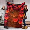 1pc Heart Cat Print Outdoor Flannel Blanket , Machine Washable Perfect Gift for Birthday , Holiday Travel Accessory , Durable Material