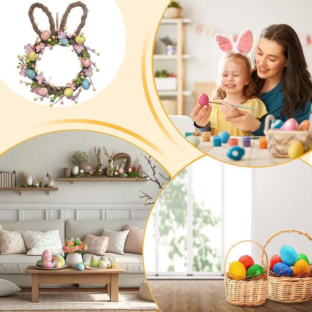 Easter Bunny Wreath Artificial Floral Eggs Cute Garland Easter Bunny Decorations Wreaths for Porch Home Farmhouse Party Holiday