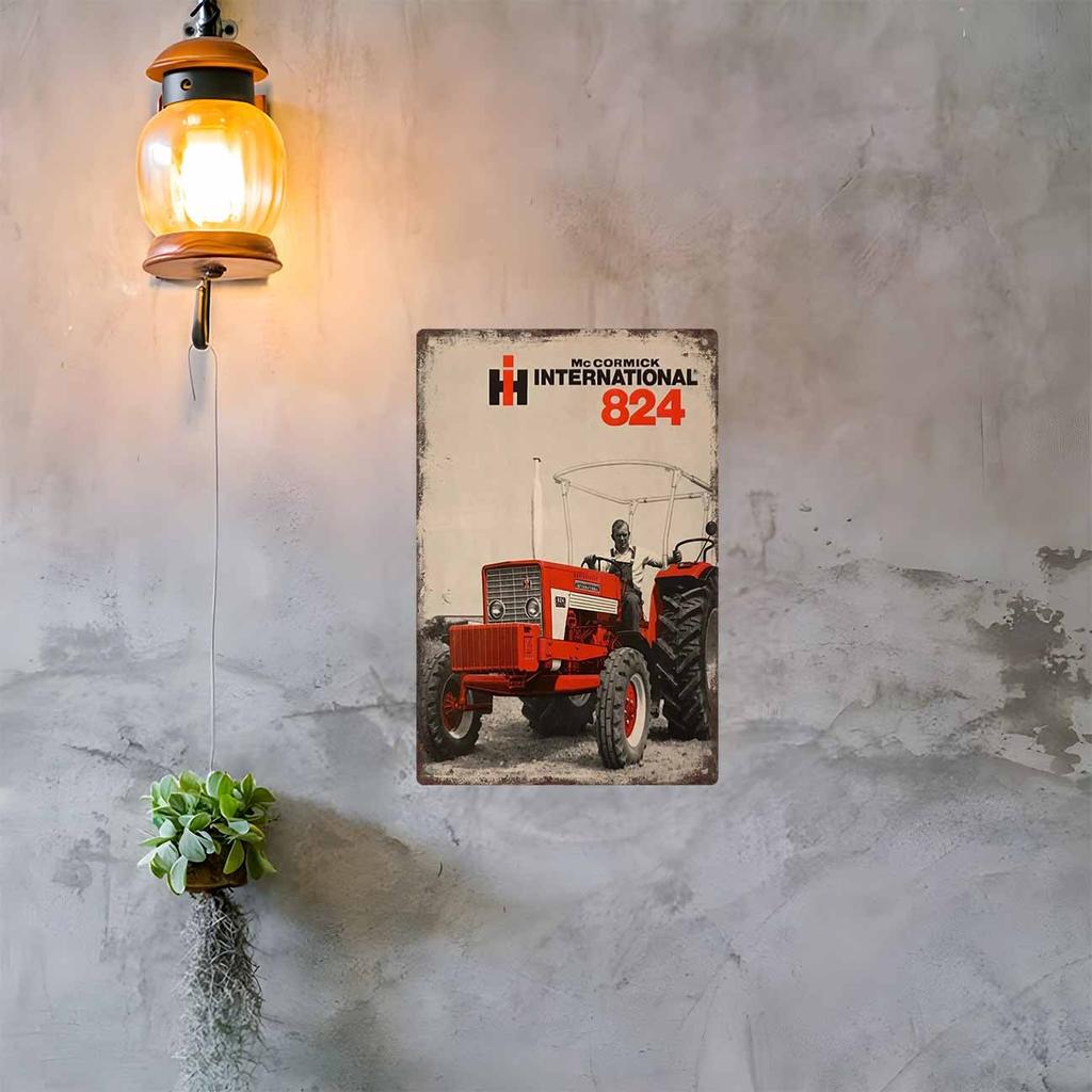 Blue Farm Utility Vehicle Driving Past Flowering Fields Vintage Metal Wall Sign Decor Poster Frames Garage Living Room
