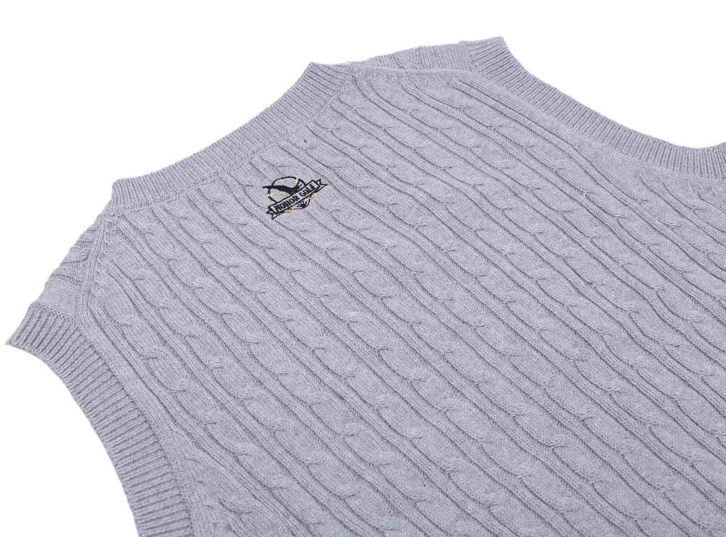 HONOR GOLF Men's V-Neck Knit Golf Vest, 100% Cotton, Solid Color, Warm, Thick, Cold Protection, Spring, Size 2XL, Gray