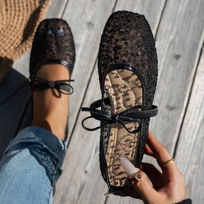 Pantofi Mary Jane pentru femei cu vârf pătrat, din plasă, cu detaliu fundă, design respirabil și ușor pentru purtare zilnică casual confortabilă