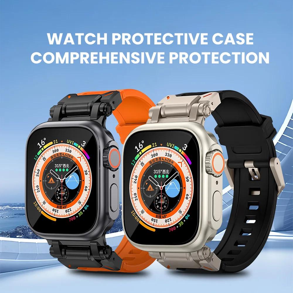 Silicone strap+protective case compatible for Apple Watch Ultra2 49mm 44mm 45mm 41mm 40mm for IWatch series 9 8 7 6 SE 5 4 3 2 1