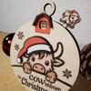 Cow-Themed Christmas Countdown Sign Cartoon Wooden Holiday Countdown Decor