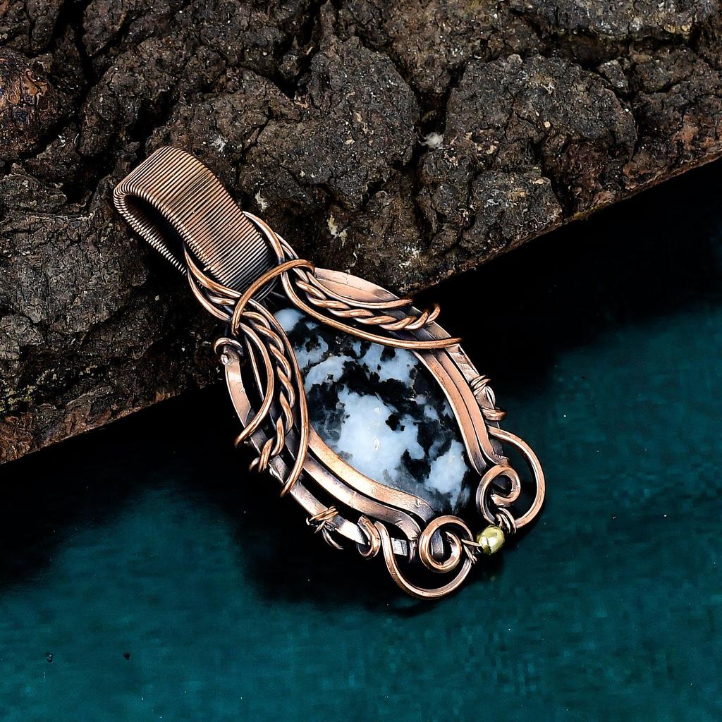 White Buffalo Turquoise Pendant Copper Wire Wearing Pendant Handmade Jewelry Original Gemstone Jewelry Fashionable Pendant Gift for Friend