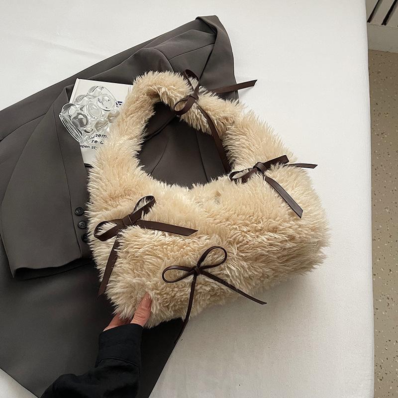 

2025 autumn personalized fashion Mao Mao bag women s bag high value bow handbag minimalist lazy shoulder bag покинуть белый