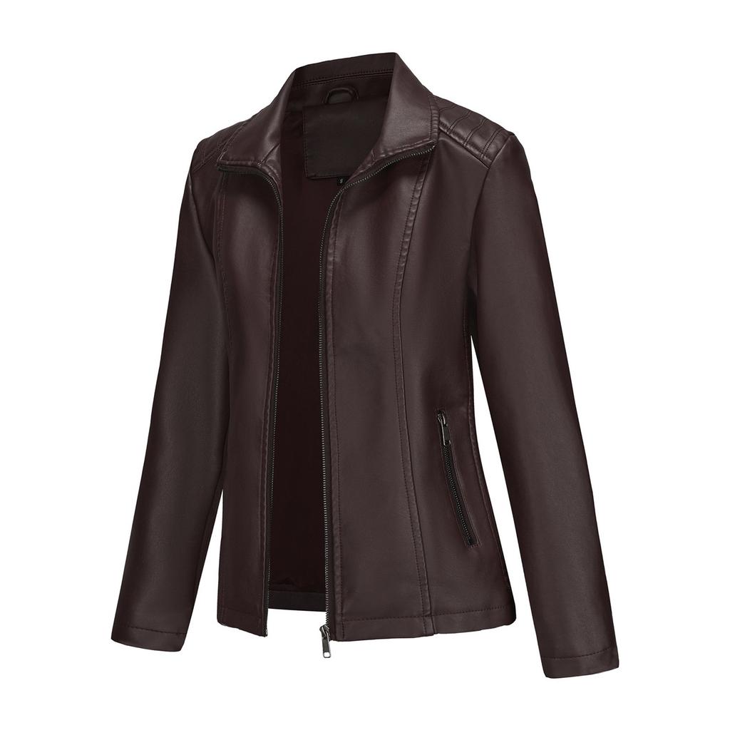 Ladies Fashion Casual Solid Color Outdoor Leather Jacket Short Coat