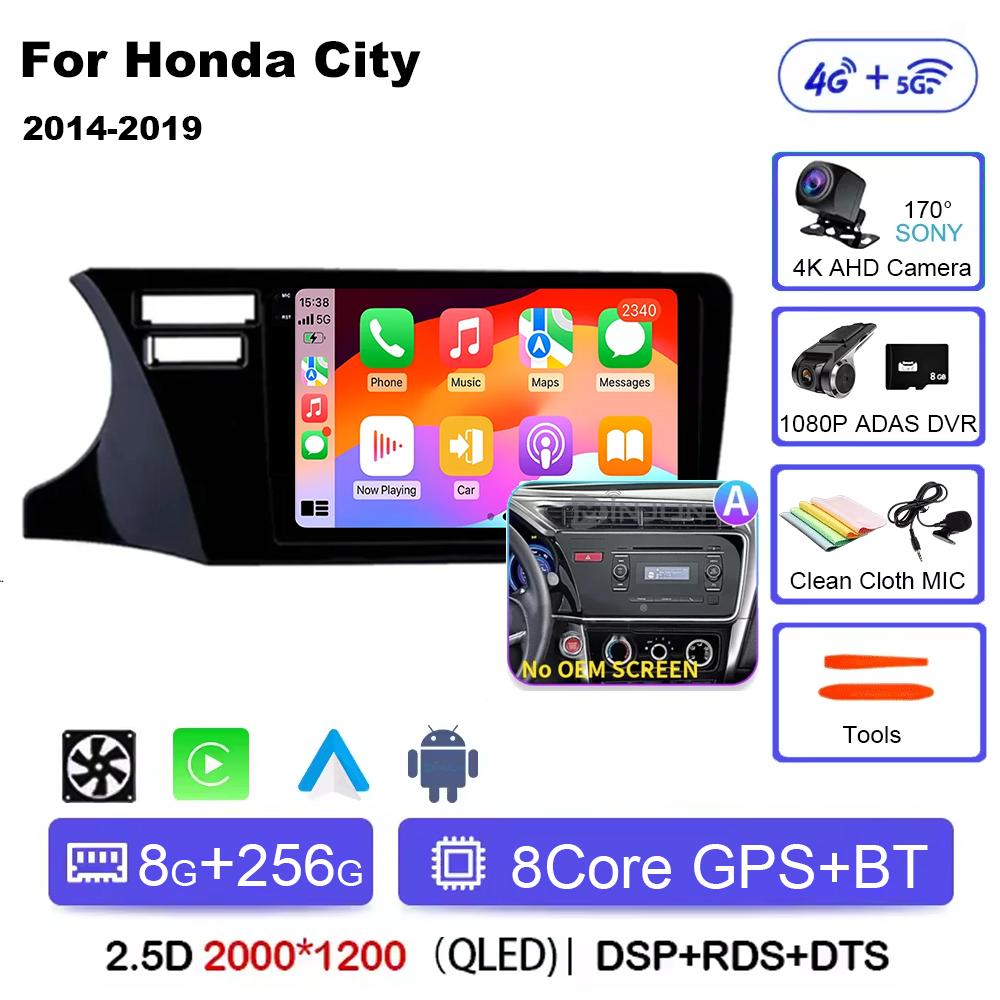 For Honda City 2014 2015 2016 2017 2018 2019 Android 14 Qualcomm Car Radio GPS Navi QLED Screen Car Player WIFI BT 4G Head Unit