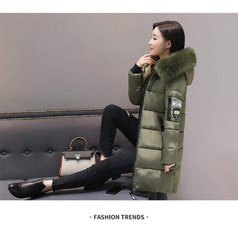

Padded clothes women s jacket new winter slim-fitting thickened medium and long padded clothes women s large fur collar padded jacket 4XL армія зелений колір