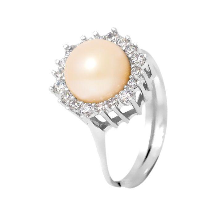 Bague - Pearls & Colors - Véritable Perle de Culture 8-9 mm - Argent 925 - Taille Réglable - Femme