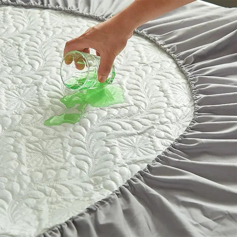 Waterproof and Comfortable Mattress Cover Quilted Fitted Sheet Mattress Protective Cover Solid Color Bedspread Flower Pattern