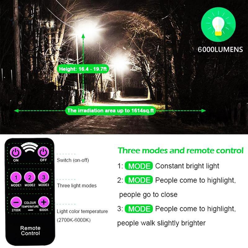 3000W Outdoor LED Solar Light 3 Modes Waterproof Solar Lamp 300COB Garden Lights Remote Control Street Lamps with Motion Sensor