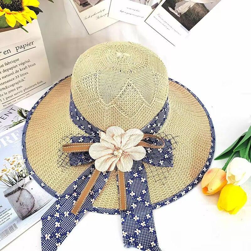 Summer Foldable Sunshade Hat Women's Sunscreen Sunshade Hat Large Eaves Embroidered Knitted Breathable Hat