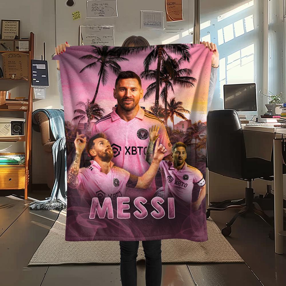 1 ks Flanelová deka s potiskem Messi, Vysoce kvalitní, Pro všechna roční období, Domácí dekorace, Teplo a pohodlí, Perfektní jako vánoční dárky