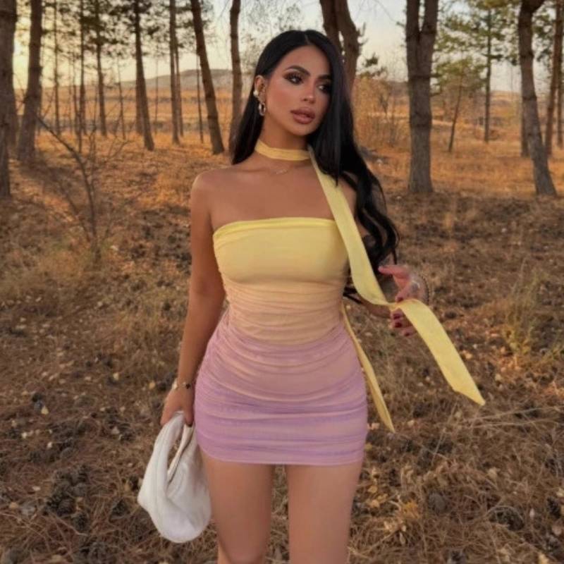 Sexy Womens Nightclub Dress With Gradient Pattern And Sleeveless Design For Summer