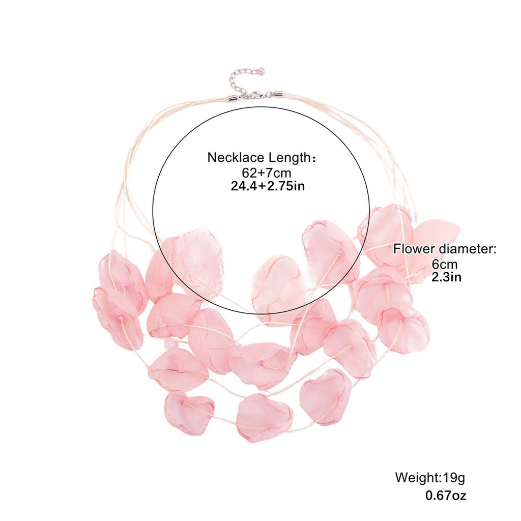 Collana da Donna Gioielli Collane a Strati Stile Vacanza Estiva al Mare Pezzi di Fiori in Tessuto Collana di Fiori con Perline di Cristallo Collana Elegante
